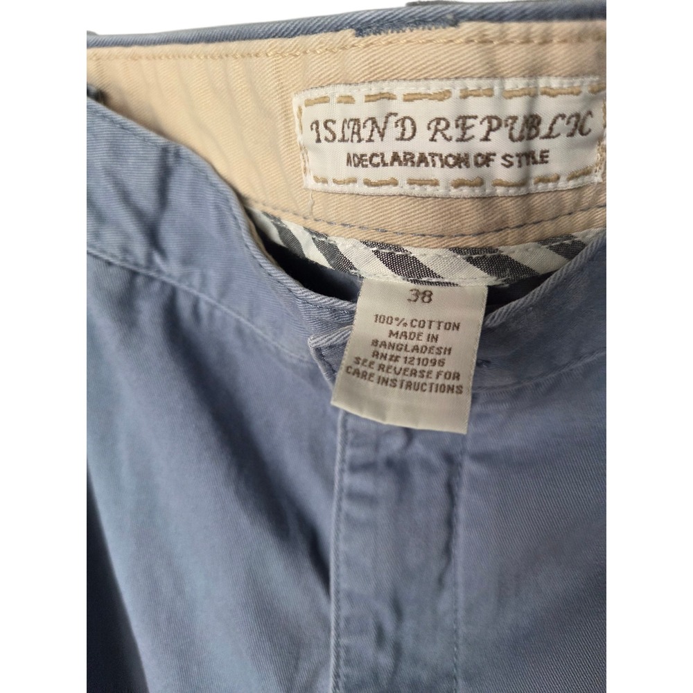 Island Republic Mens Blue Cotton Chino Shorts Size 38 Flat Front Casual Twill